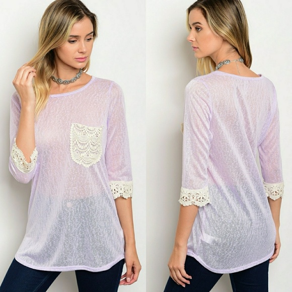Lavender and cream lace top - Picture 3 of 4